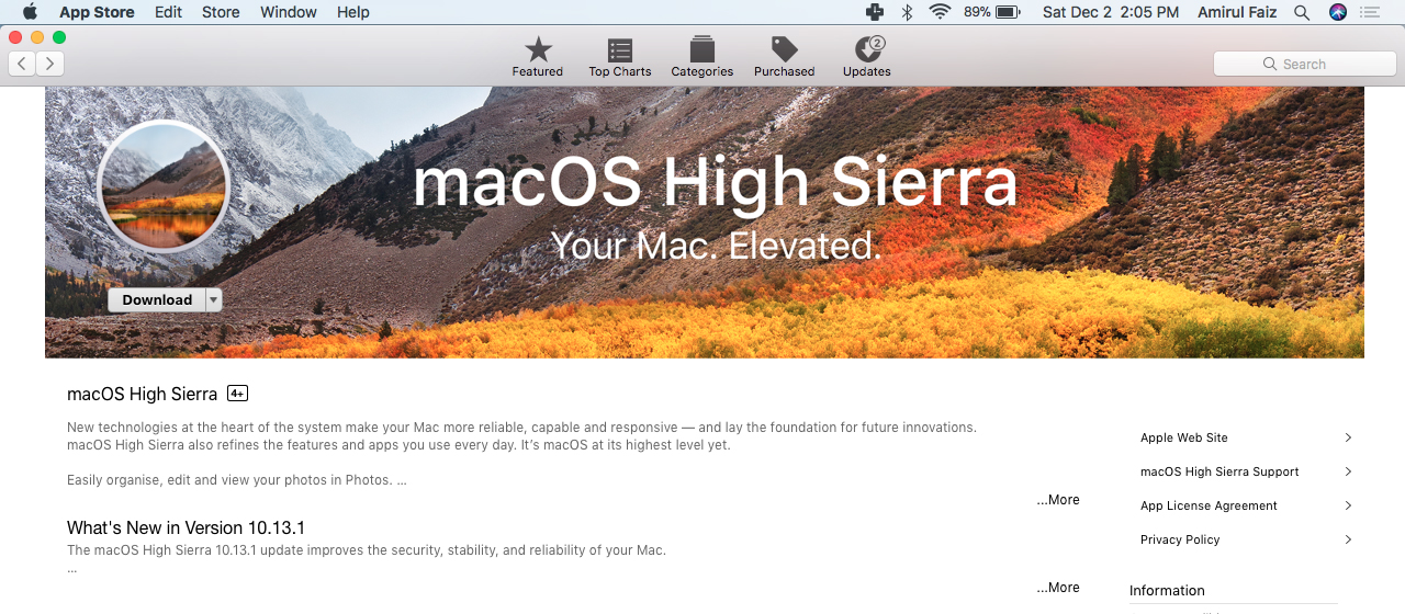mac OS High Sierra di App Store